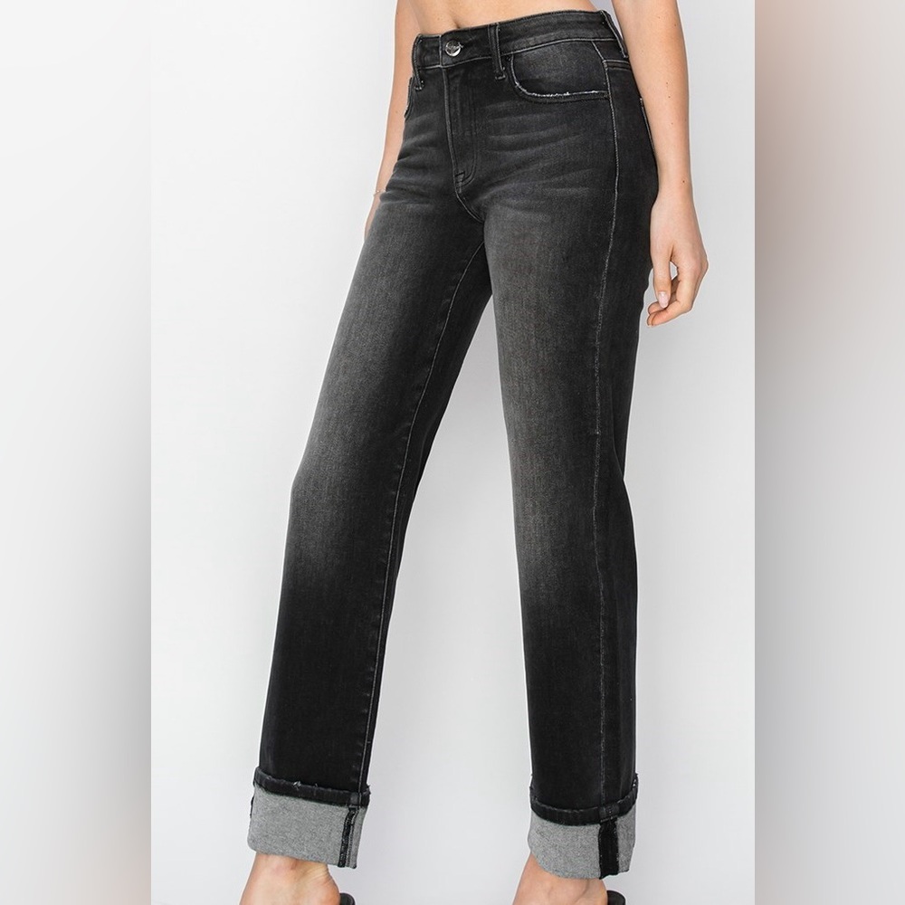 RISEN Black Straight Leg Boyfriend Denim Jeans
